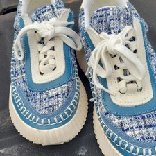 Blue White Cream Tweed Lace Up