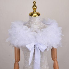Women Real Ostrich Feather Fur Shrug Shawl Wraps Bride Wedding Party Cape White