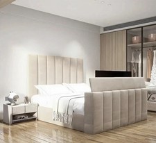 Arizona Upholstered Panel TV Bed Frame With Gas Lift Storage In Plush Velvet UK