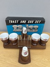 Vintage Toast and Egg Set Wooden Egg Cups, Salt & Pepper Pots & Toast Rack Prop