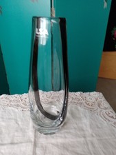 LSA International Handblown Glass Vase Clear & Black Pattern (Jazz)