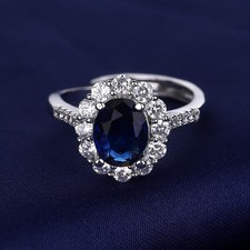 Beautiful Blue Crystal Adjustable Ring 925 Sterling Silver Women Girls Jewellery
