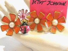 FUN BETSEY JOHNSON EARRING & RING SET - VINTAGE VIBES SECRET GARDEN FLOWER GIRL