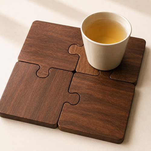 4pc wooden puzzle coasters - wooden,