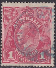 AUST KGV 1d RED SWk. 'BLUE CDS'. USED. (L621)