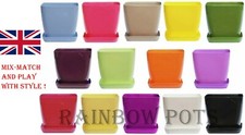 Modern Plastic Plant Pots Flower 16 Colours Decor Square Gloss Orchid Saucer
