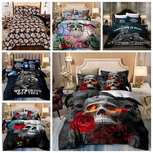 Skull florals duvet cover set - duvet,