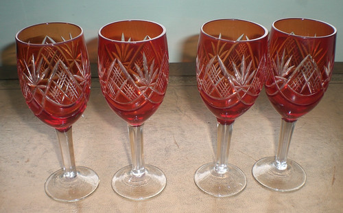 Cut glass cranberry sherry - cut, sherry/