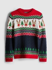 7-15yrs | Kid’s Reindeer Fair Isle Family Twinning Jumper tag Christmas primark