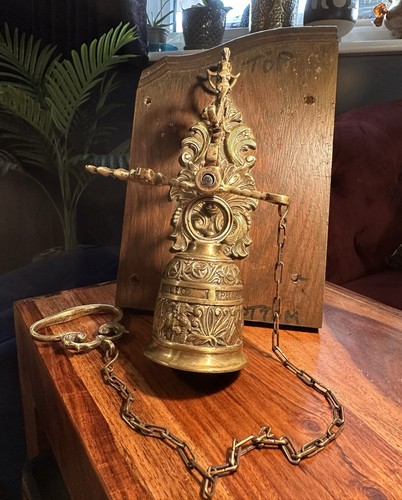 Vintage brass wall bell with - bell,