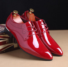 Mens Brogues Patent Leather Pointed Toe Lace Up Dress Oxfords Formal Shoes Size