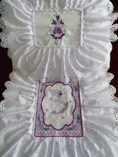  DOLLS SILVER CROSS  PRAM OR  BED - EMBROIDERY, PADDED BEDDING SET