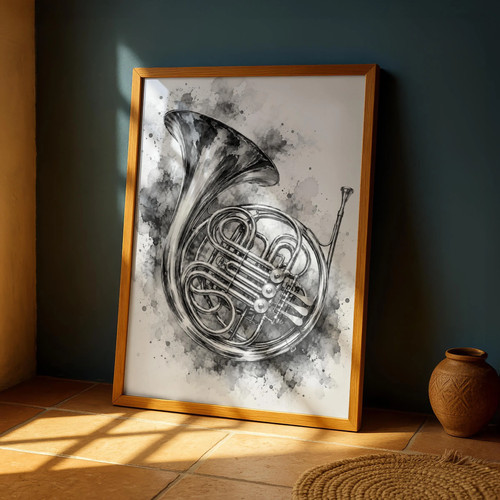 French horn watercolour print - french,