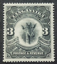Tanganyika 1922-24 giraffe three shillings black mint light hinge mark