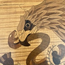 Vintage Large Wooden Serving Rectangular Tray Inlaid Marquetry Old Solid Wood 