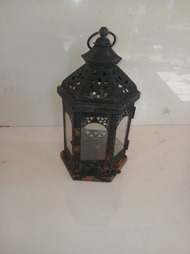 Black metal candle lantern - black,