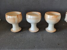 3 X VINTAGE * ST NECTANS POTTERY * TINTAGEL CREAM/BROWN GOBLETS MADE IN CORNWALL