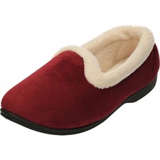 Ladies Red Cushioned Slippers Warm Wide Fit Comfort House Burgundy Shoes