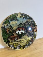 Vintage Wall Art Hand Painted Domed Plastic Glass In Metal Frame Retro