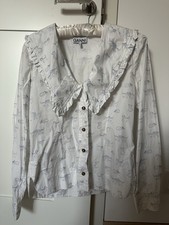 Ganni Shirt with Collar Long Sleeve Kitten Print