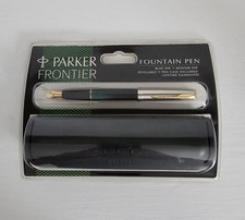 PARKER FRONTIER FOUNTAIN PEN MARBLE GREEN GOLD CLIP & CASE 