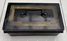 Vintage Black & Gold Metal Safe Deposit Money Storage Lock Box Bank