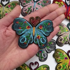 Embroidered Butterfly 85 x 67mm Iron-on Sew-on Fabric Applique Patch Badge UK