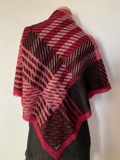 Vintage Vera Red Burgundy Black Check Stripe Wool Scarf Handkerchief 30''x29''