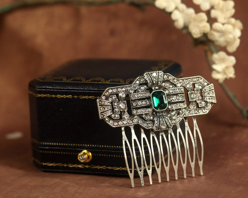 Hair comb art deco - comb, silver