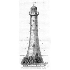 ISLES OF SCILLY new Lighthouse on Bishop Rock - Antique Print 1858