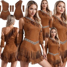UK Womens Indian American Outfits One Shoulder Warrior Princess Dress Halloween