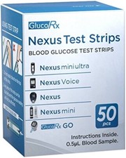 Glucorx Nexus Strips - 50 Strips Blood Glucose Test Strips -Expiry Date: 02/2026