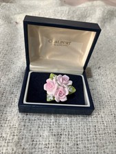 Vintage English China Jewellery Hand Painted Porcelain COALPORT Rose brooch 