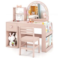 Kids Princess Makeup Dressing Table w/Open Storage Shelves-Pink SVE10439PIHY