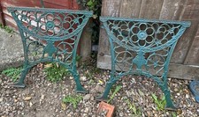 Pair of LARGE ORNATE VINTAGE CAST IRON GARDEN TABLE / BENCH ENDS