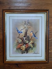The Nest Bucket by Andres Orpinas Two Birds Framed Matted Signed Art Print
