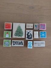 13 Wooden Backed Christmas themed - Rubber Stamps - Crafting & Card Making