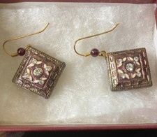 The Museum Company Pink & Purple Floral Gem Mosaic Tile Earrings. New In Box