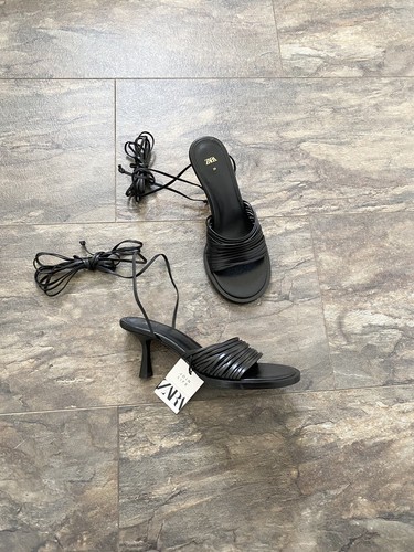 Zara black leather strapy high - black,