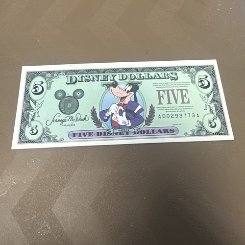 1997 disney dollar 5 note - disney,