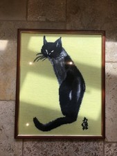 Vintage Dr David Kwo Da Wei  Framed Tapestry Black Cat Rare Tapestry  55x45cm