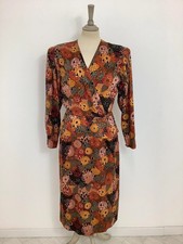 Vintage 1980s Parigi dress abstract print silk wiggle shoulder pads & peplum #V2