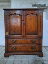 Titchmarsh & Goodwin Vintage TallBoy Media TV Cabinet Brass Handles, Oak