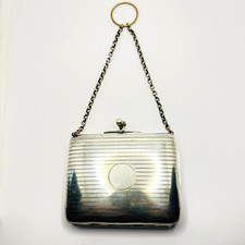 Antique EPNS Chatelaine Dance Purse with Chain and Silk Lining