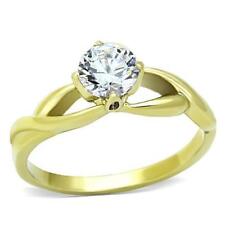 Ladies gold ring solitaire cz cubic zirconia engagement steel 18kt all size 1416