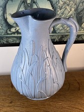 Antique Bullrush Moulded Jug, Blue