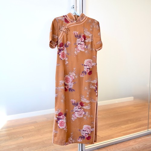 Brown peony flora qipao - brown,