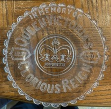 Pair of Queen Victoria Pressed Glass Memorial Bowls 10" (25cm) x 2" (5cm)