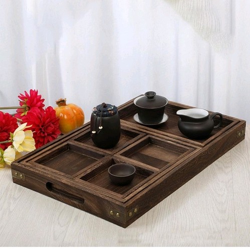 Wood tea tray rectangular - tea,