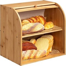 Bread Bin 2 Tiers Double Layer Box Slide Roll Top Food Storage Rack Home Kitchen